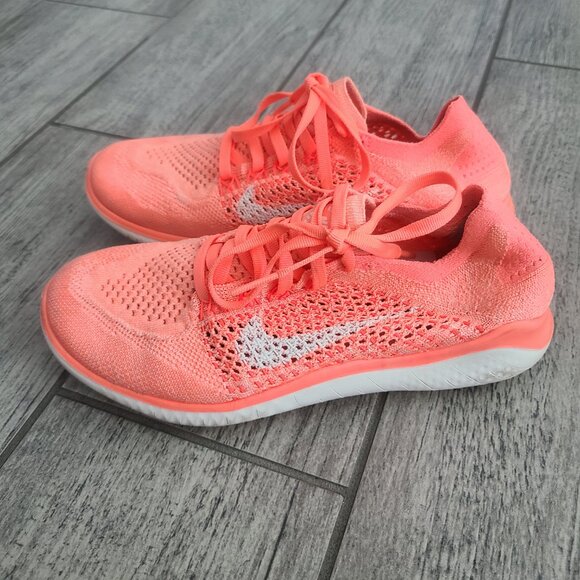 Nike Free RN Flyknit 2017 Women’s Running Shoes Size 6.5 Coral Pink White - Picture 5 of 11